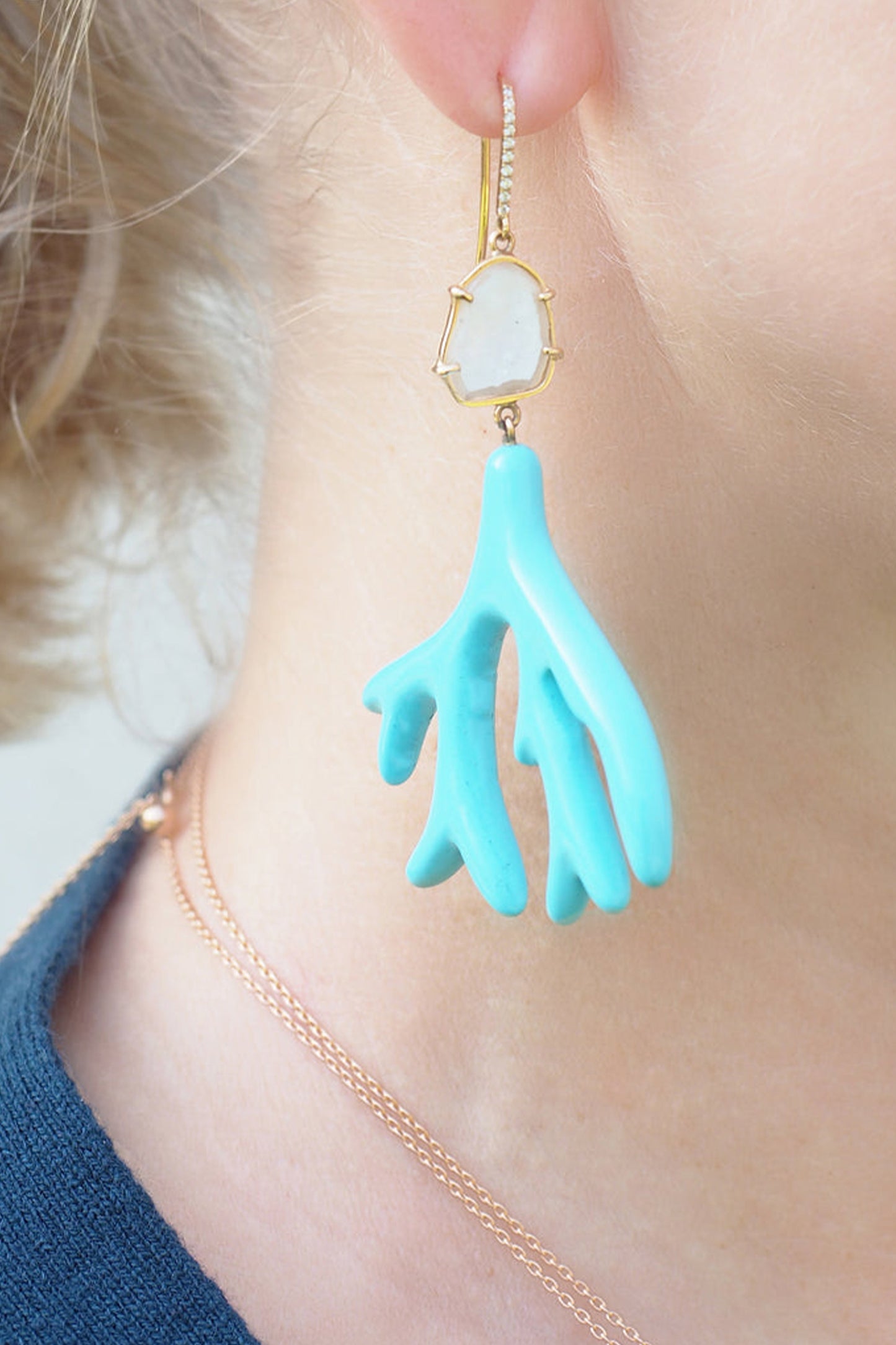 LINNA earring L, turquoise/white