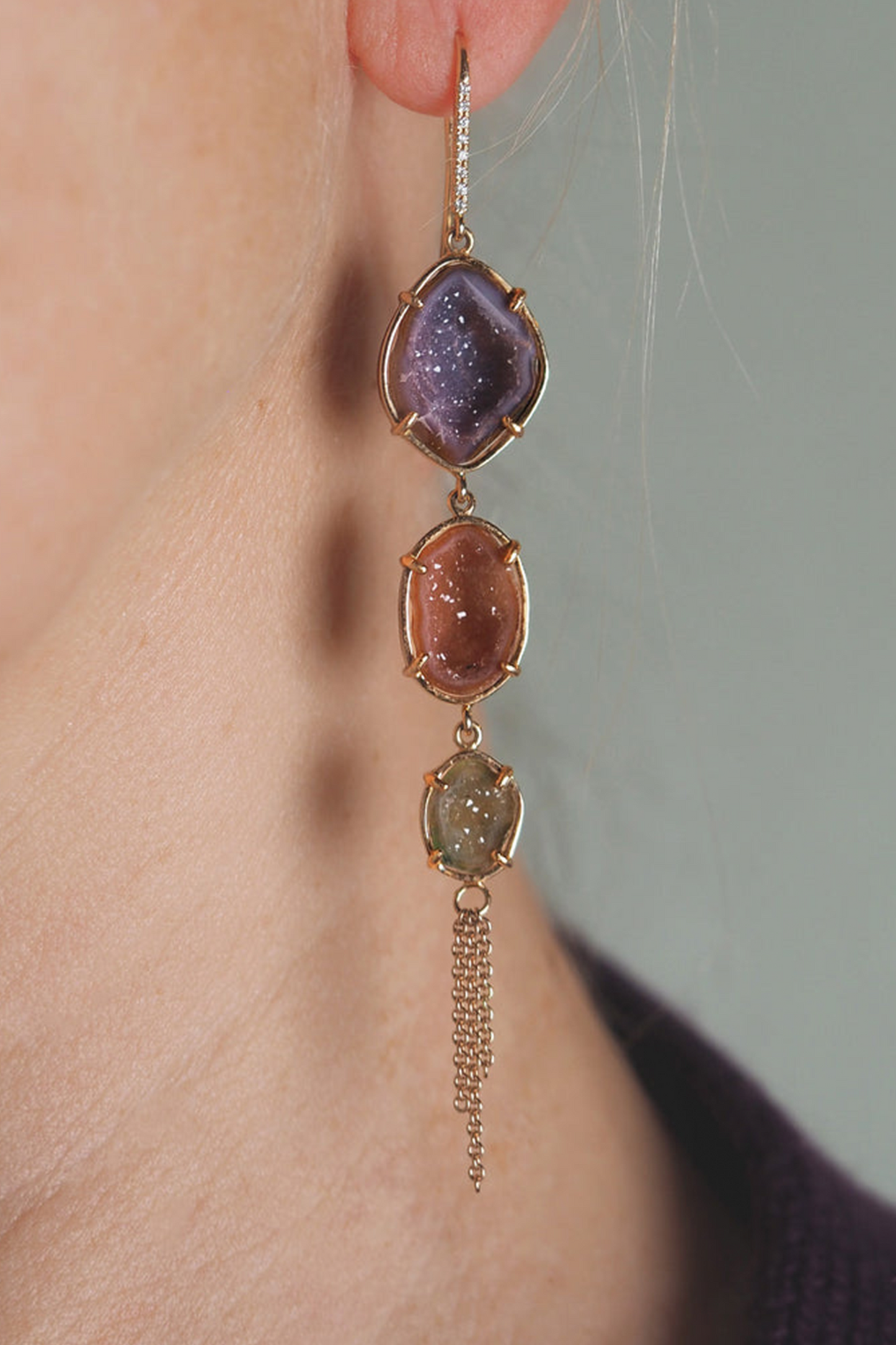 AUDREY earrings, lilac/nude/green