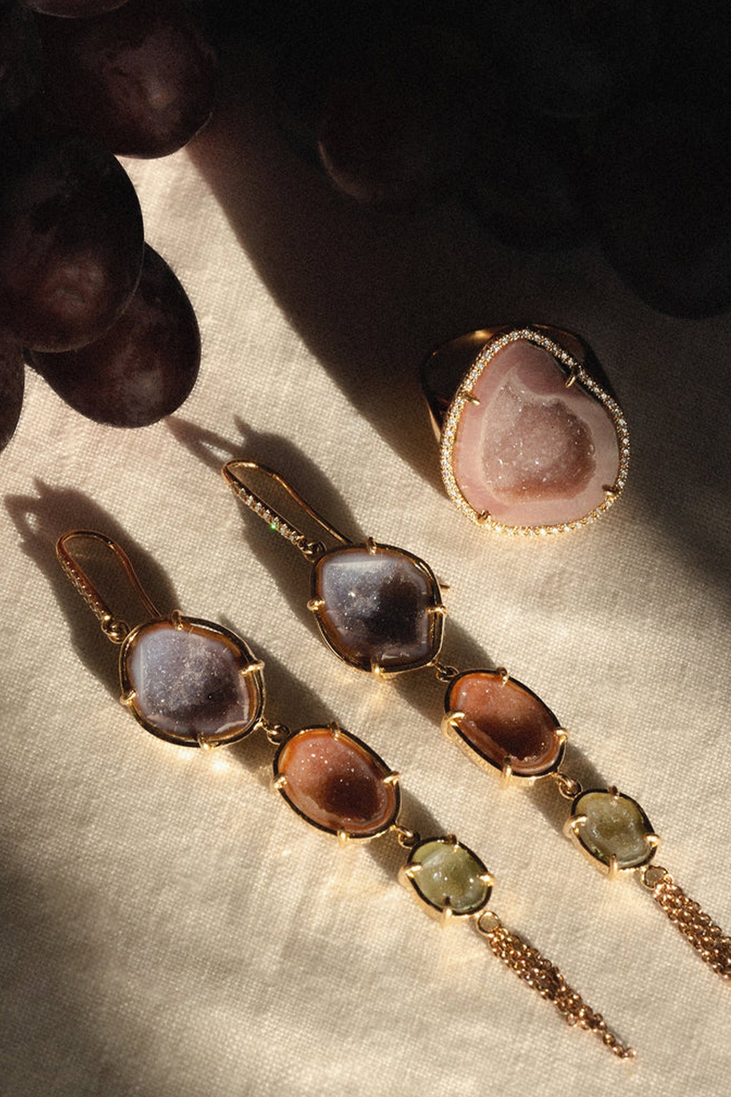 AUDREY earrings, lilac/nude/green