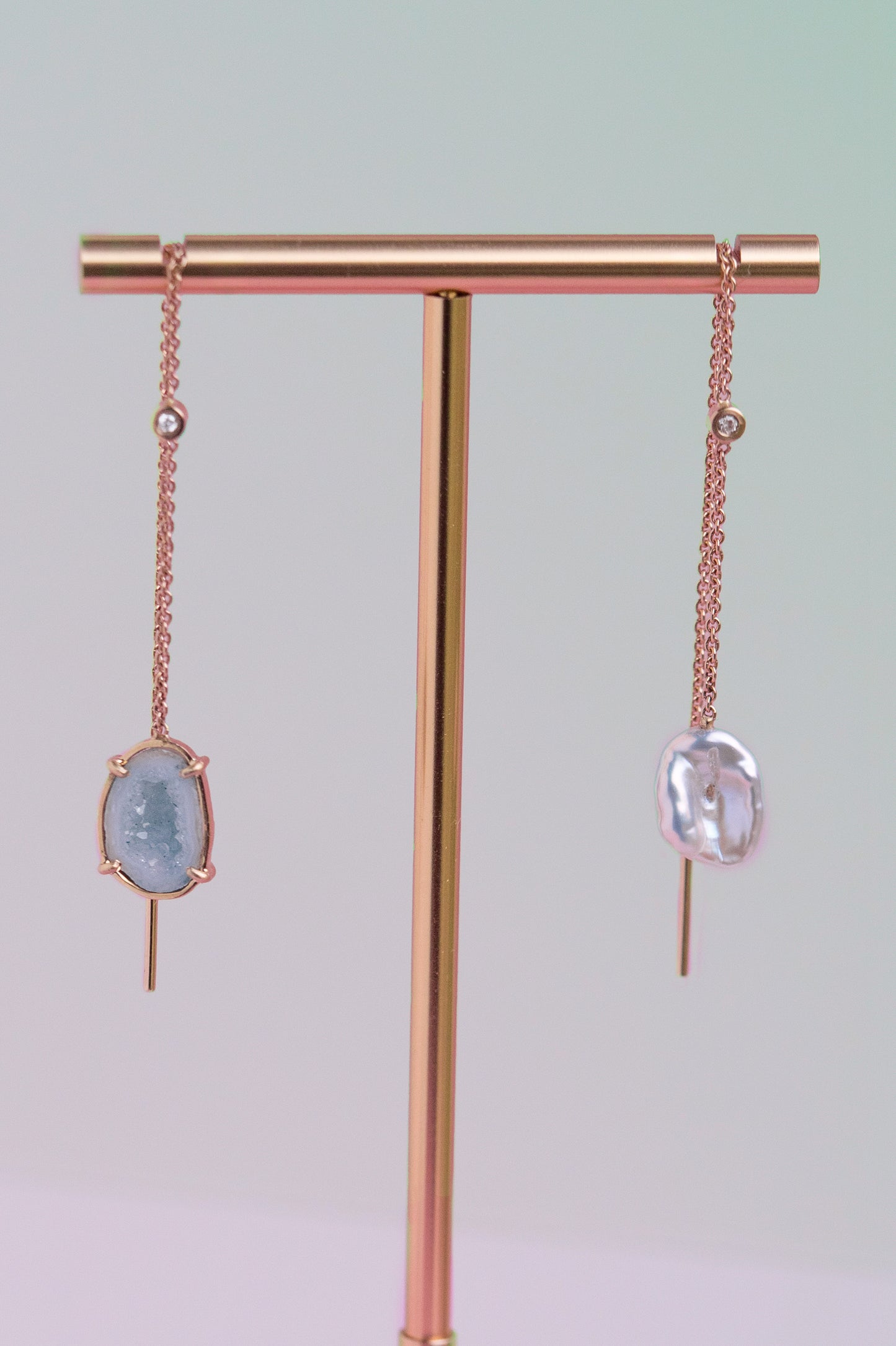 Moon earrings, green blue