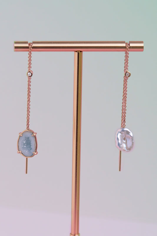 Moon earrings, green blue