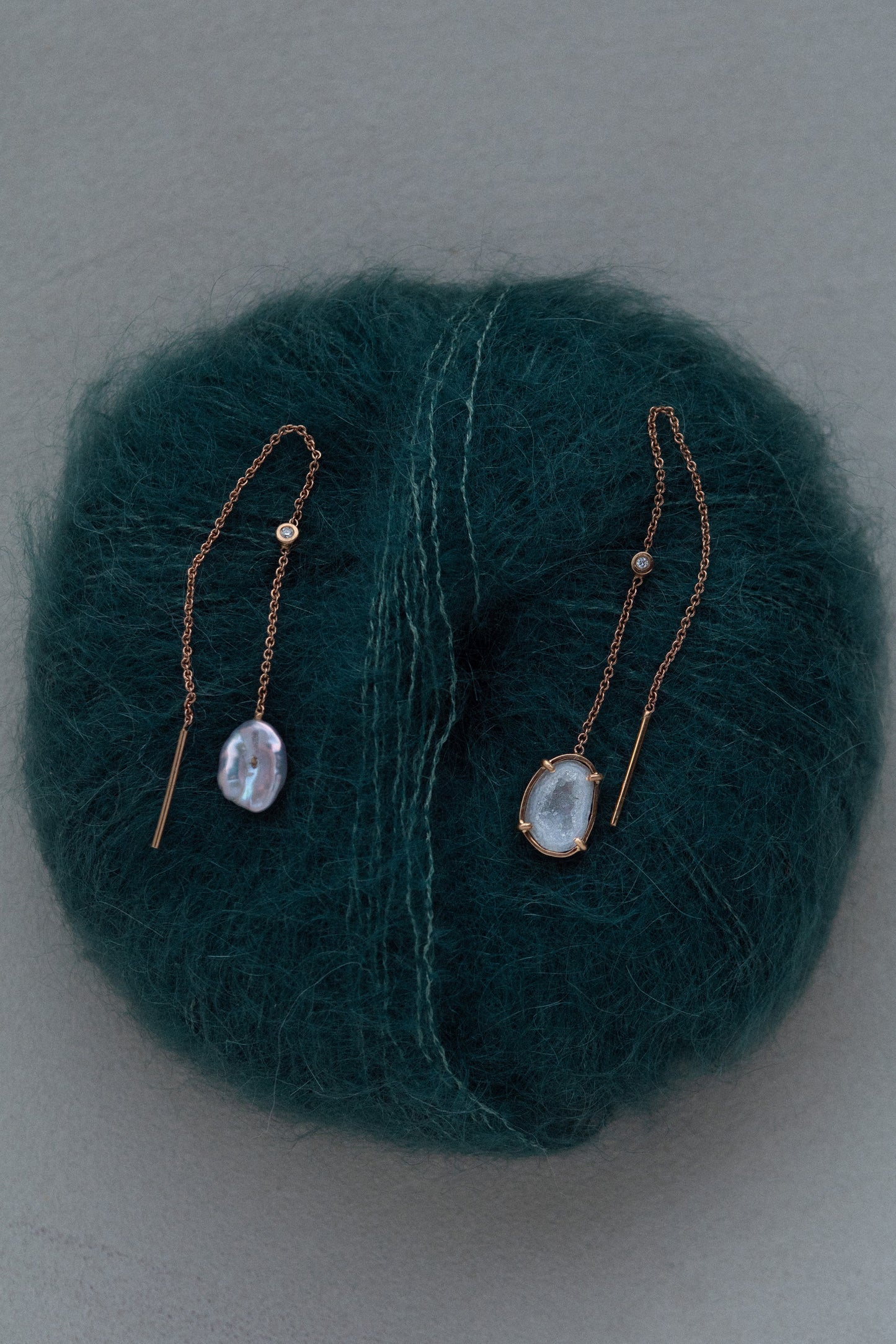 Moon earrings, green blue