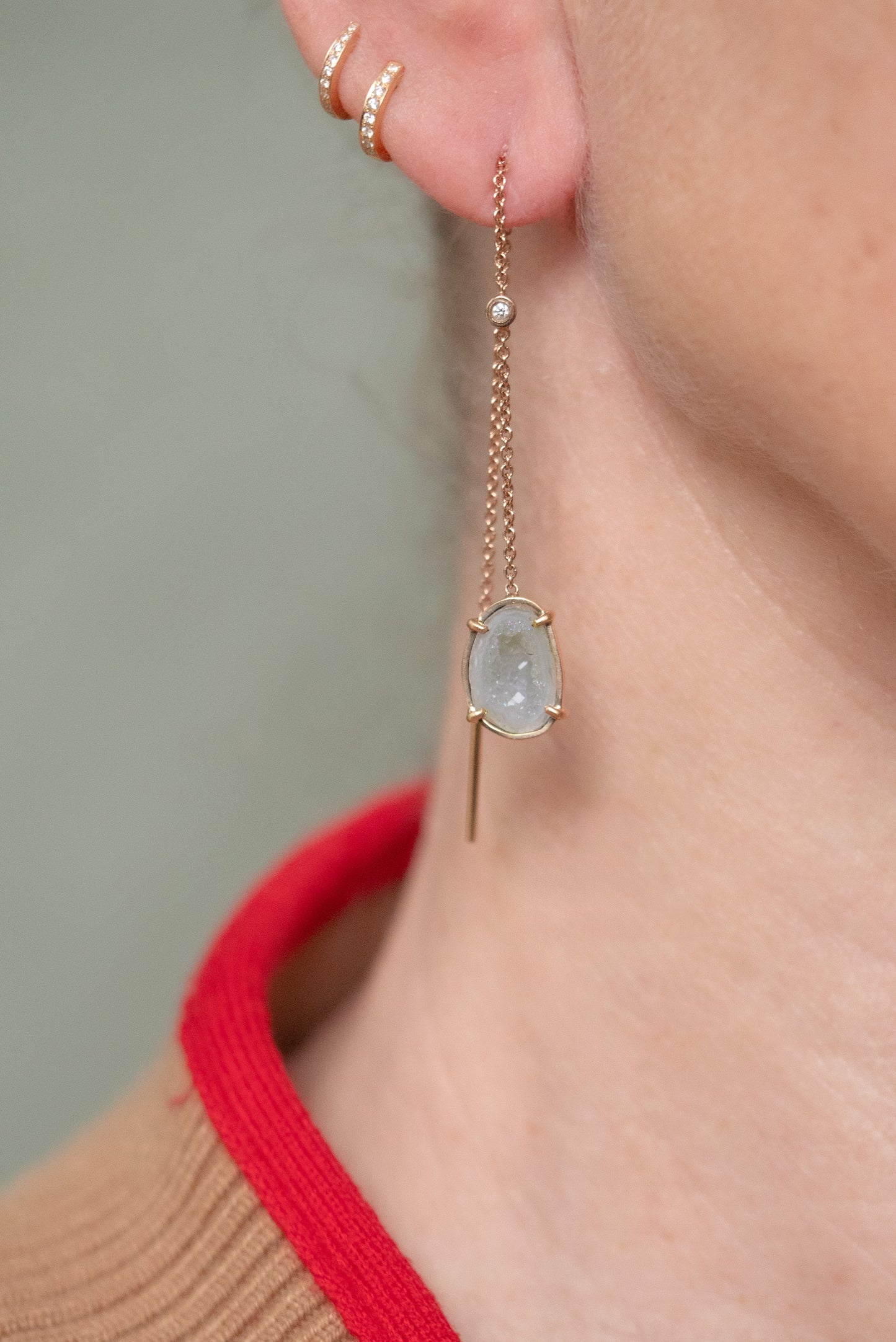 Moon earrings, green blue