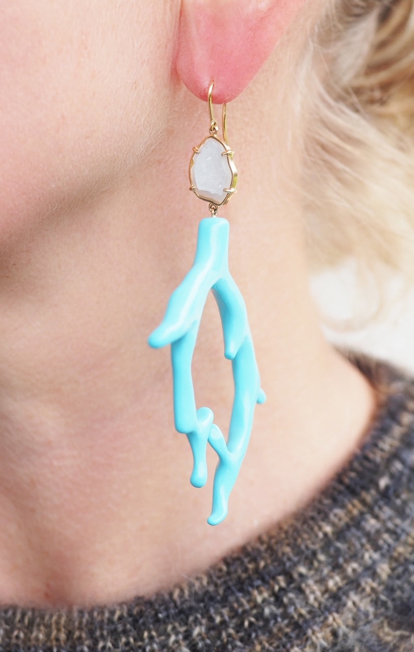 LINNA earring XL, turquoise/white
